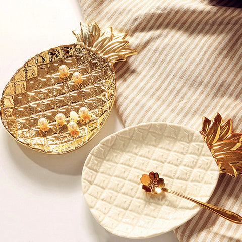 Ceramic Gold Pineapple Serving Plate