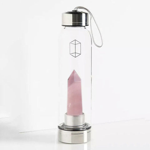 100% Natural Crystal Quartz Gemstone Glass Water Bottle