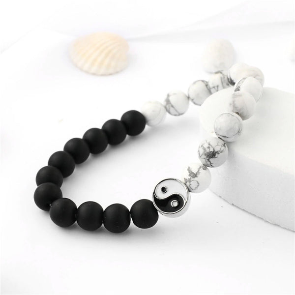 Distance Bracelet  White and Black Yin Yang Beaded Bracelets for Men Women